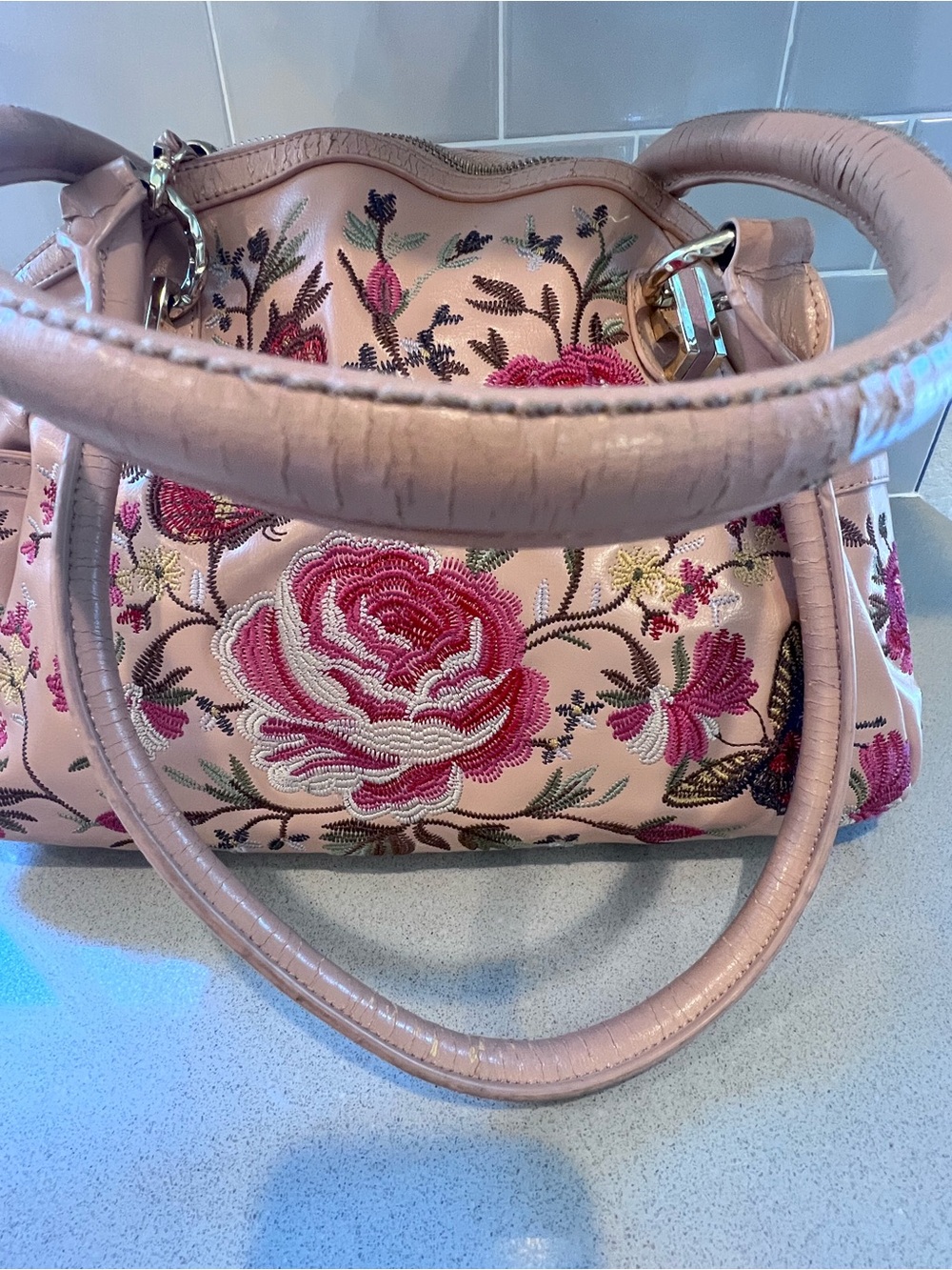 Embroidered Vintage Floral Butterflies Satchel Original by Sharif 1827 Handbag - Picture 8 of 16